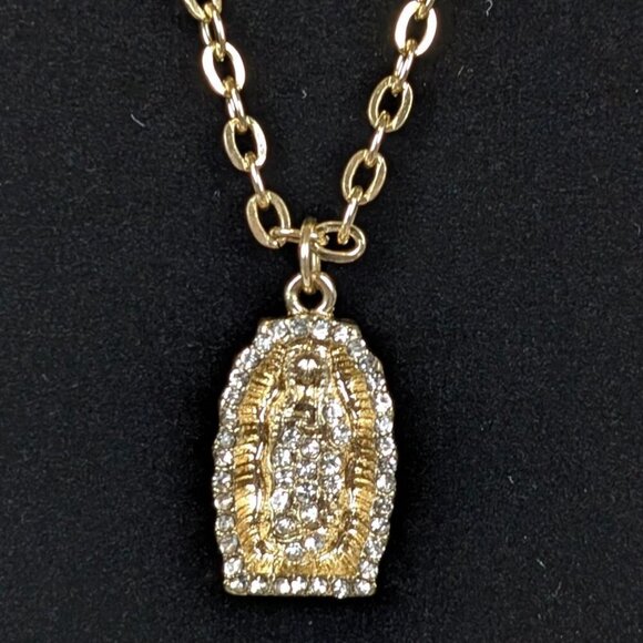 (2/$20) Virgin Mary Rhinestone Pendant Necklace - Picture 3 of 6